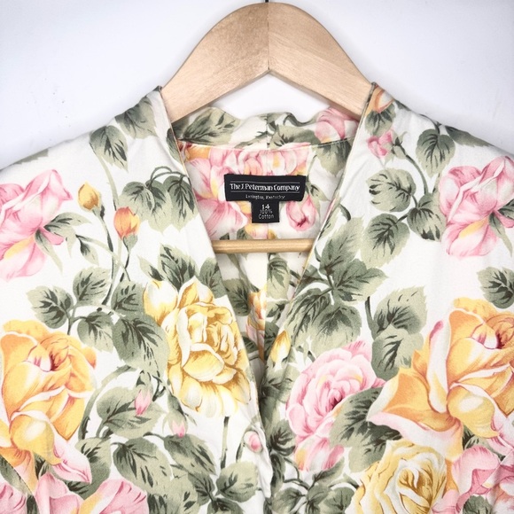 The J. Peterman Company Retro Short Sleeve Floral Midi Dress Size 14 Vintage - Picture 4 of 7